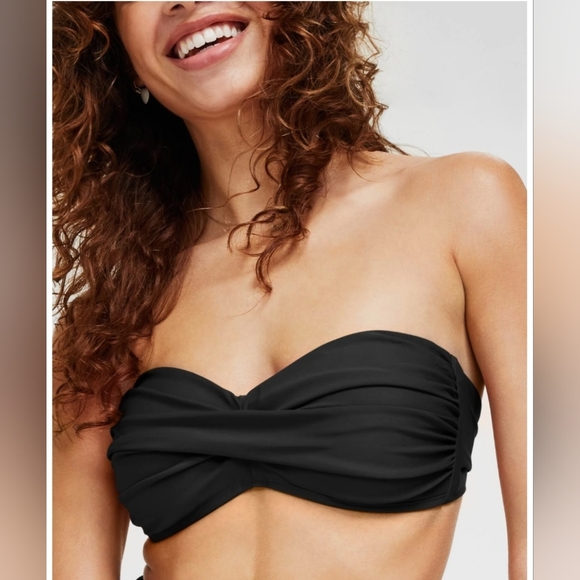 NWT Bar III Twist Bandeau Bikini Swim Top, Size S, Color Black. - Picture 4 of 11